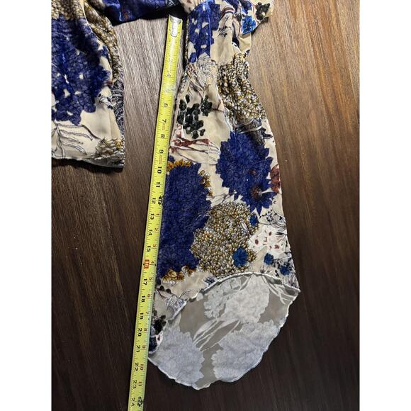 Line & Dot Mini Dress Blue Floral Bell Sleeve Fall Anthropologie M - Picture 9 of 13